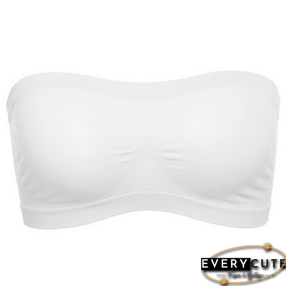 Women Basic Stretch Layer Strapless Seamless Solid Cropped Tube Top Bra Bandeau Underwear