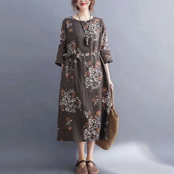 Vintage Floral Print Loose Comfortable Female Casual Dresses