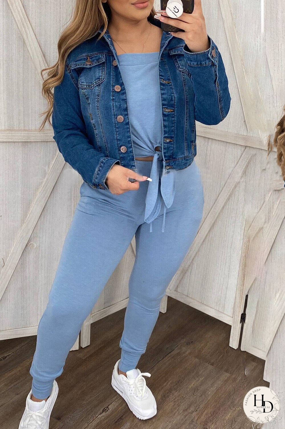 Baby Blue Sexy Solid Split Joint Off the Shoulder Long Sleeve Two Pieces
