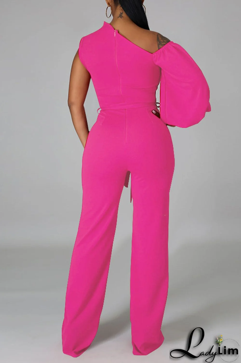 Black Fashion Casual Solid Patchwork Asymmetrical Asymmetrical Collar Straight Jumpsuits