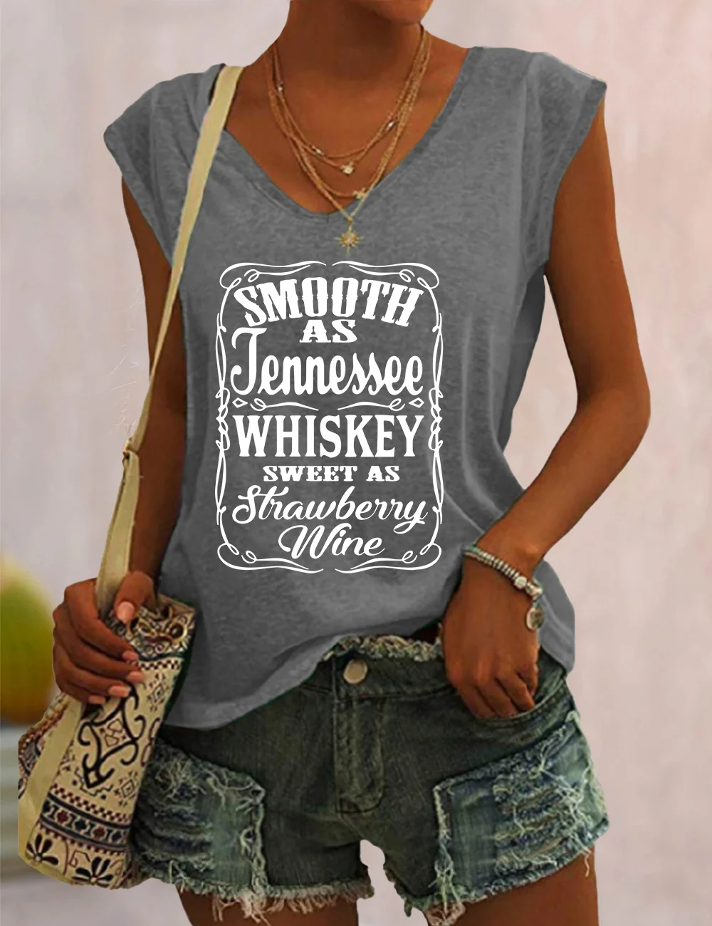 Smooth As Tennessee Whisky Sweet As Strawberry Wine V Neck Tank