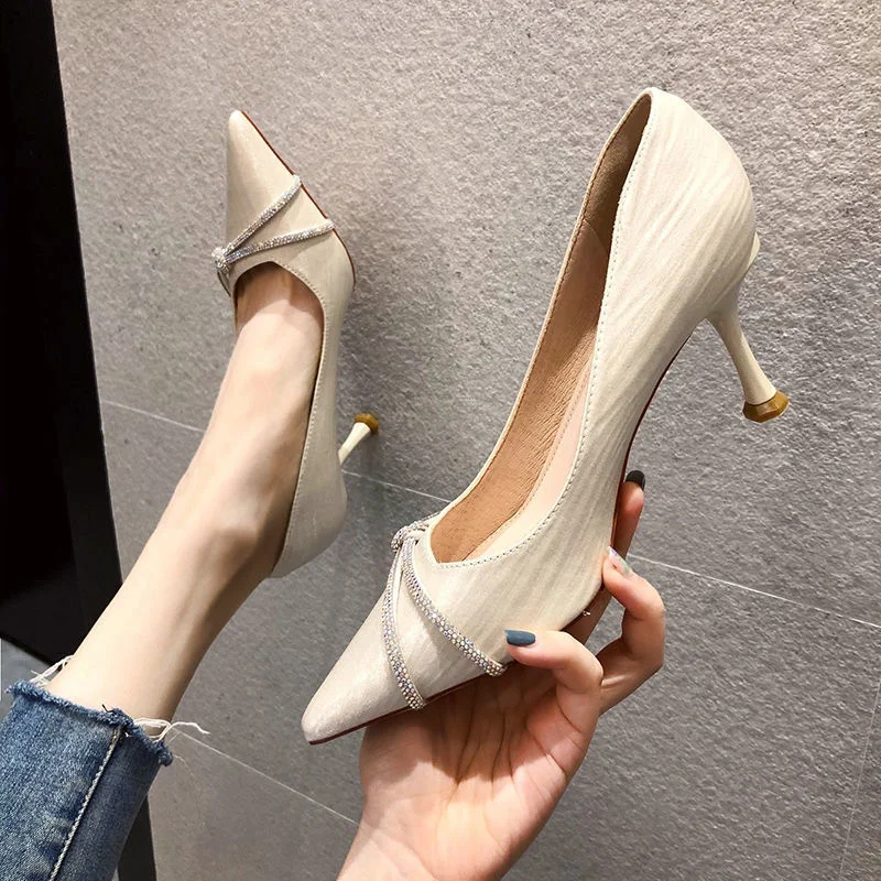 Qengg High Heels Shoes Fairy Style 2021 New Women All-match Fashion Pointed Shallow Mouth Shoes Ladies Work Party Single Shoes