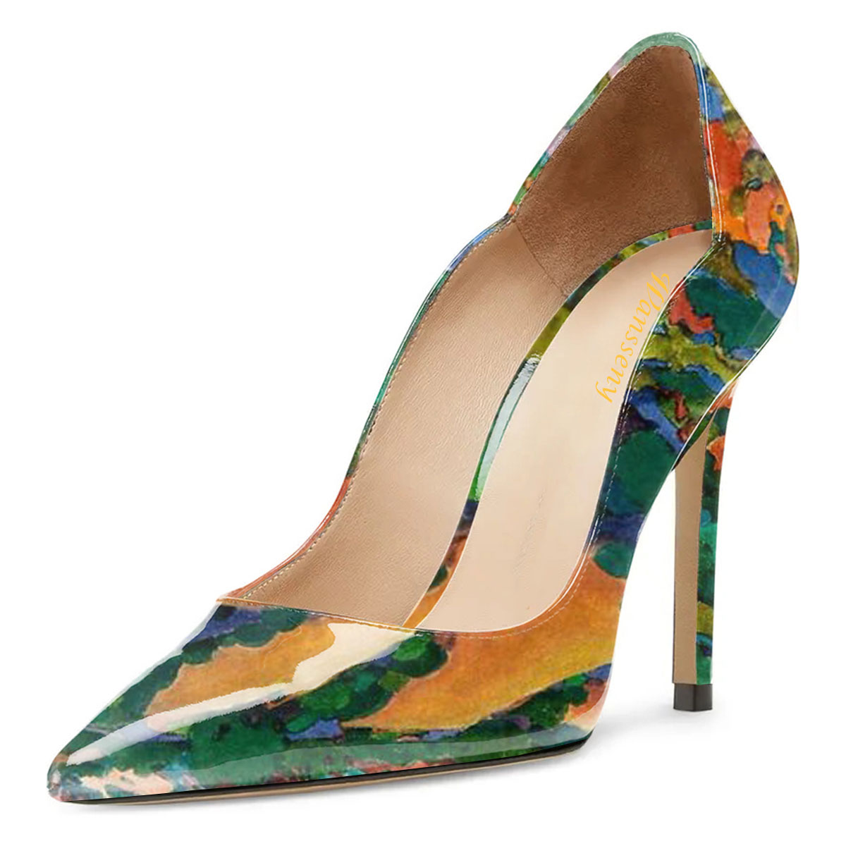 Multicolor Painting Patent Leather Pointed Toe Pumps Heels for Women Nicepairs