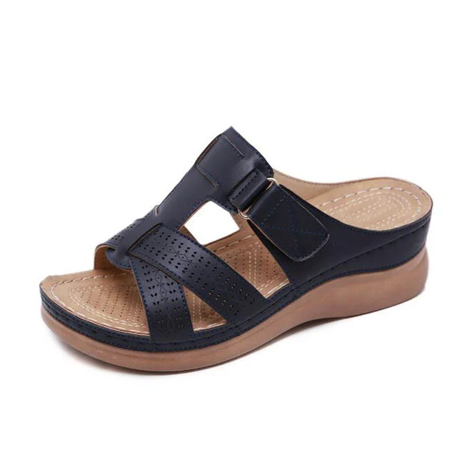 Women Orthopedic Low Heels Sandals Summer Open Toe Slip on Wedges Comfy Sandals Retro Thick Bottom  Corrector Beach Slippers New