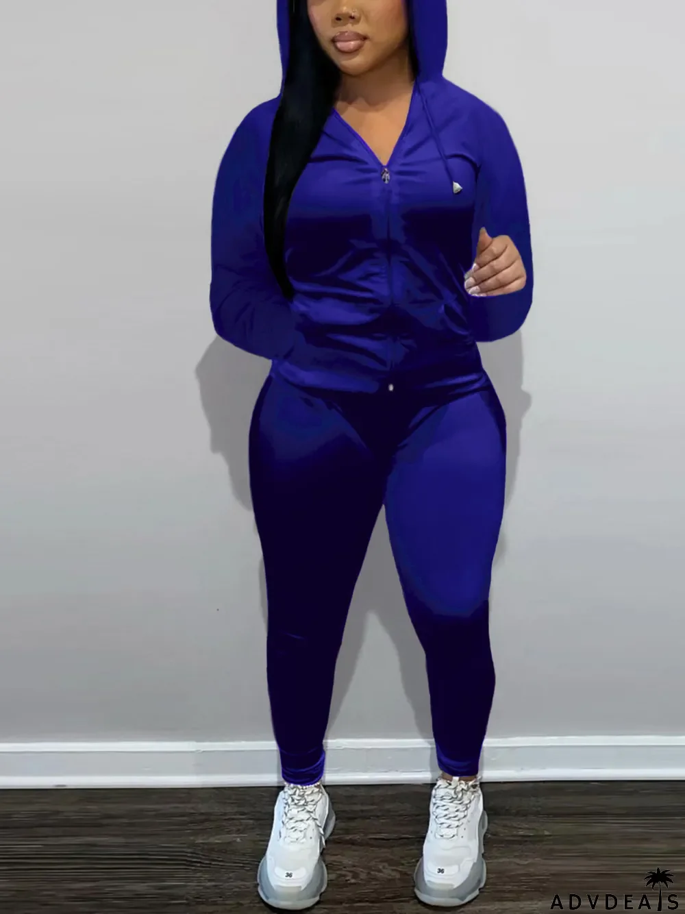 Fashion Zipper Hooded And Pants Two Piece Set