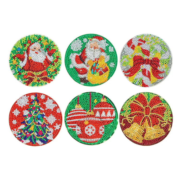 【Coaster】Christmas Coaster 5D DIY 6pcs/set Cup Cushion Acrylic Wooden for Room Decoration