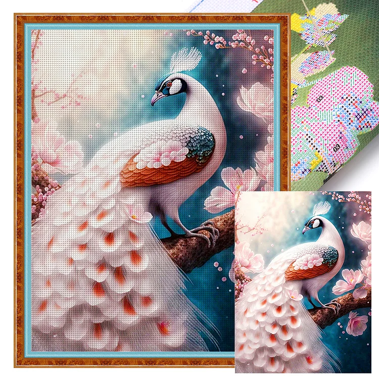 【Huacan Brand】White Peacock 16CT Stamped Cross Stitch 50*65CM