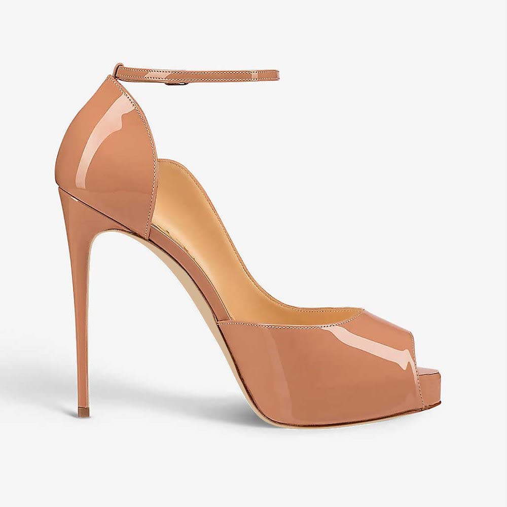 120mm Strap Platform Stilettos Pumps Patent Summer Sandals Apricot Bottom-MERUMOTE