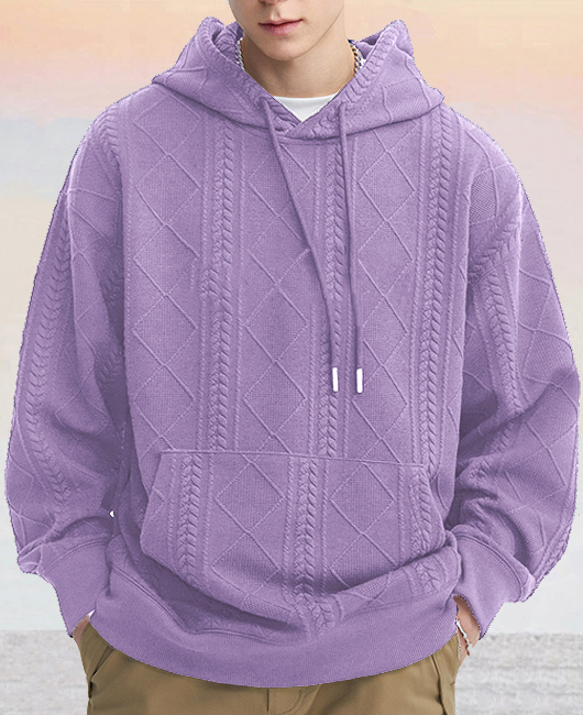 Daily Textured Pattern Pocket Long Sleeve Drawstring Hoodie