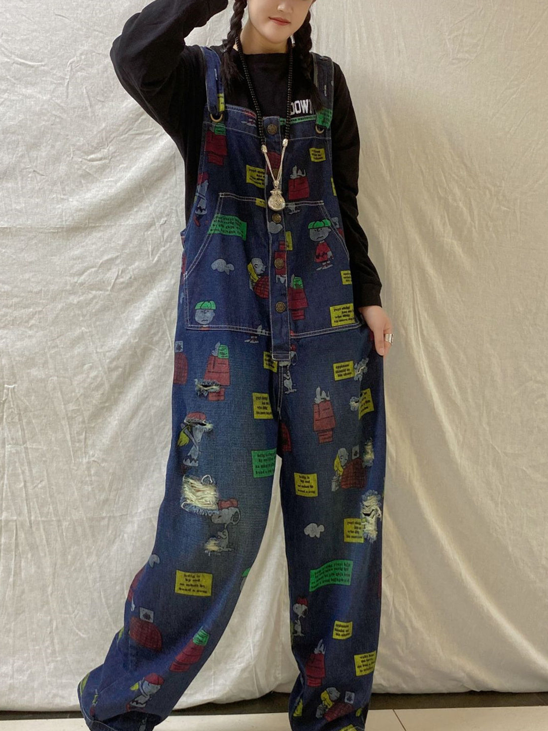 Women's Casual Retro Cropped Workwear Denim Overalls Jumpsuit