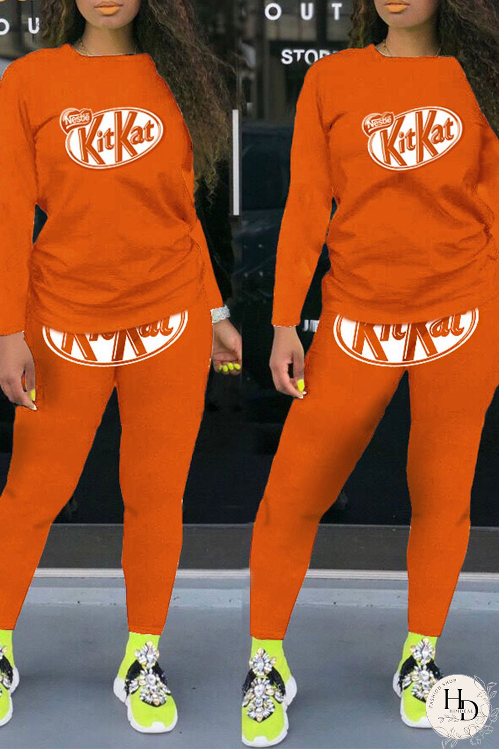 Colour Street Letter Print Patchwork O Neck Long Sleeve Two Pieces