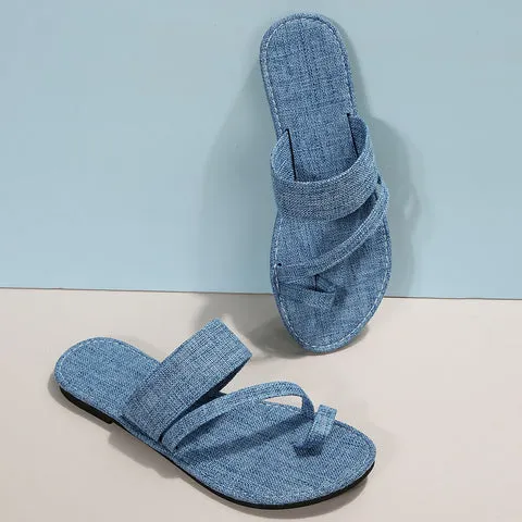 Denim Slide Sandals for Wide Feet