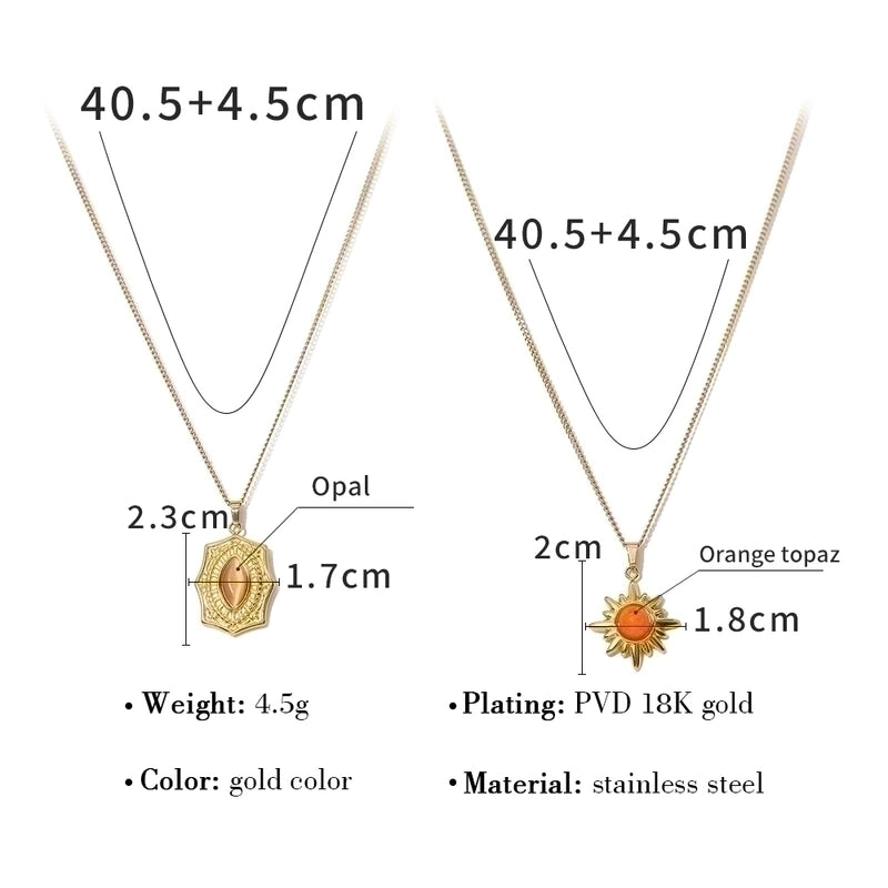 Vintage Style Vacation French Style Geometric 304 Stainless Steel Natural Stone 18K Gold Plated Plating Inlay Pendant Necklace
