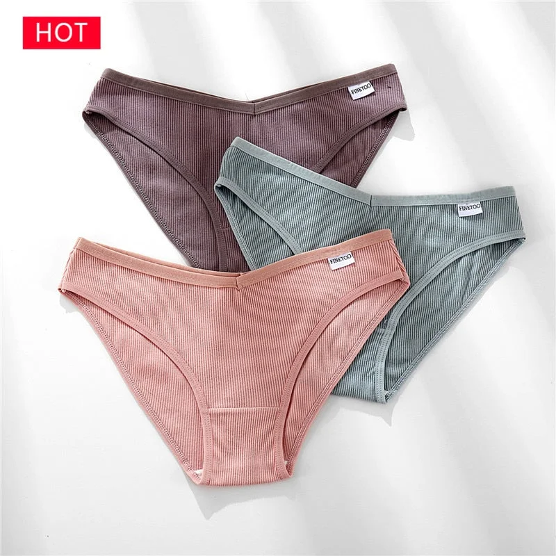 FINETOO 3PCS/Set Women's Underwear Cotton Panty Sexy Panties Female Underpants Solid Color Panty Intimates Women Lingerie M-2XL
