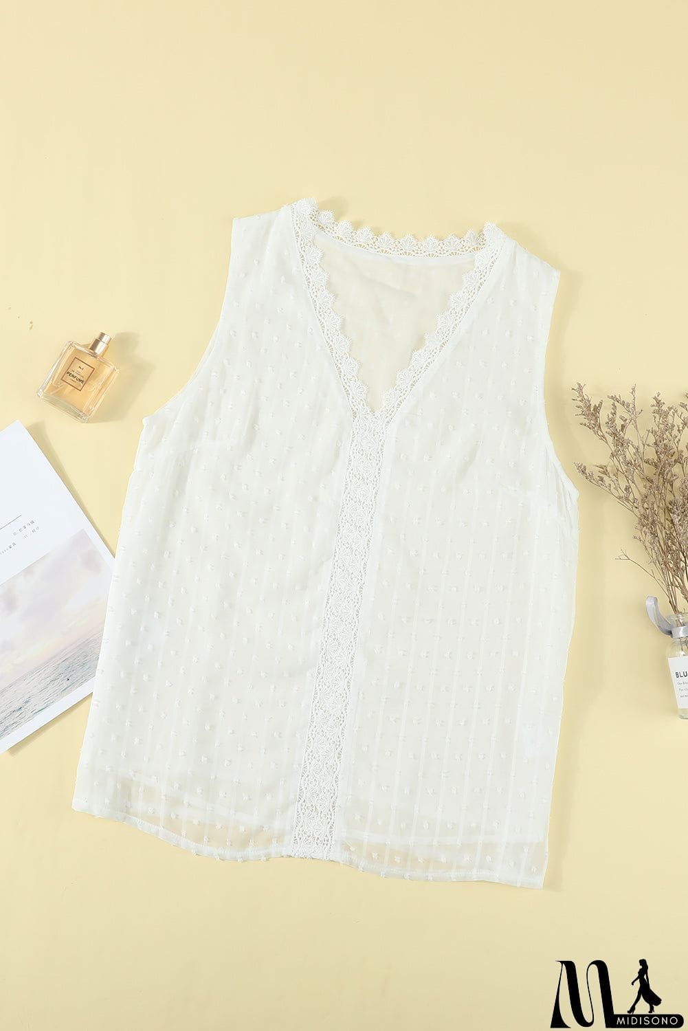 MidiSono - Crochet V Neck Textured Tank Top