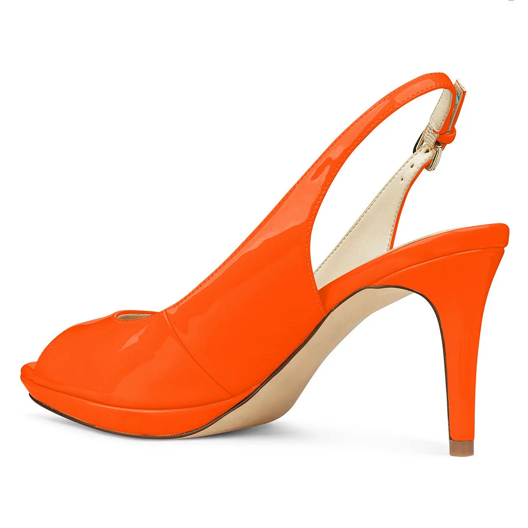 Patent Leather Sophisticated Platform Slingback Orange High Heels