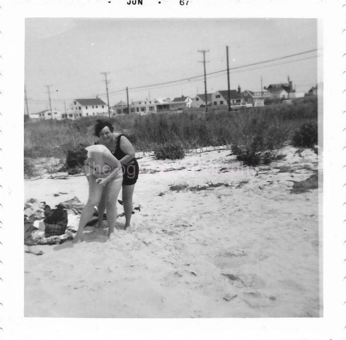 SWIMSUIT PALS Vintage FOUND Photo Poster painting Women bwSnapshot BEACH 01 36 C