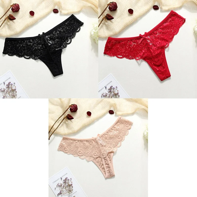 3pcs Sexy Underwear Woman Thongs Panties Lace G-String T-back Female Underwear Sexy Lace Thongs Underpants Panties For Woman