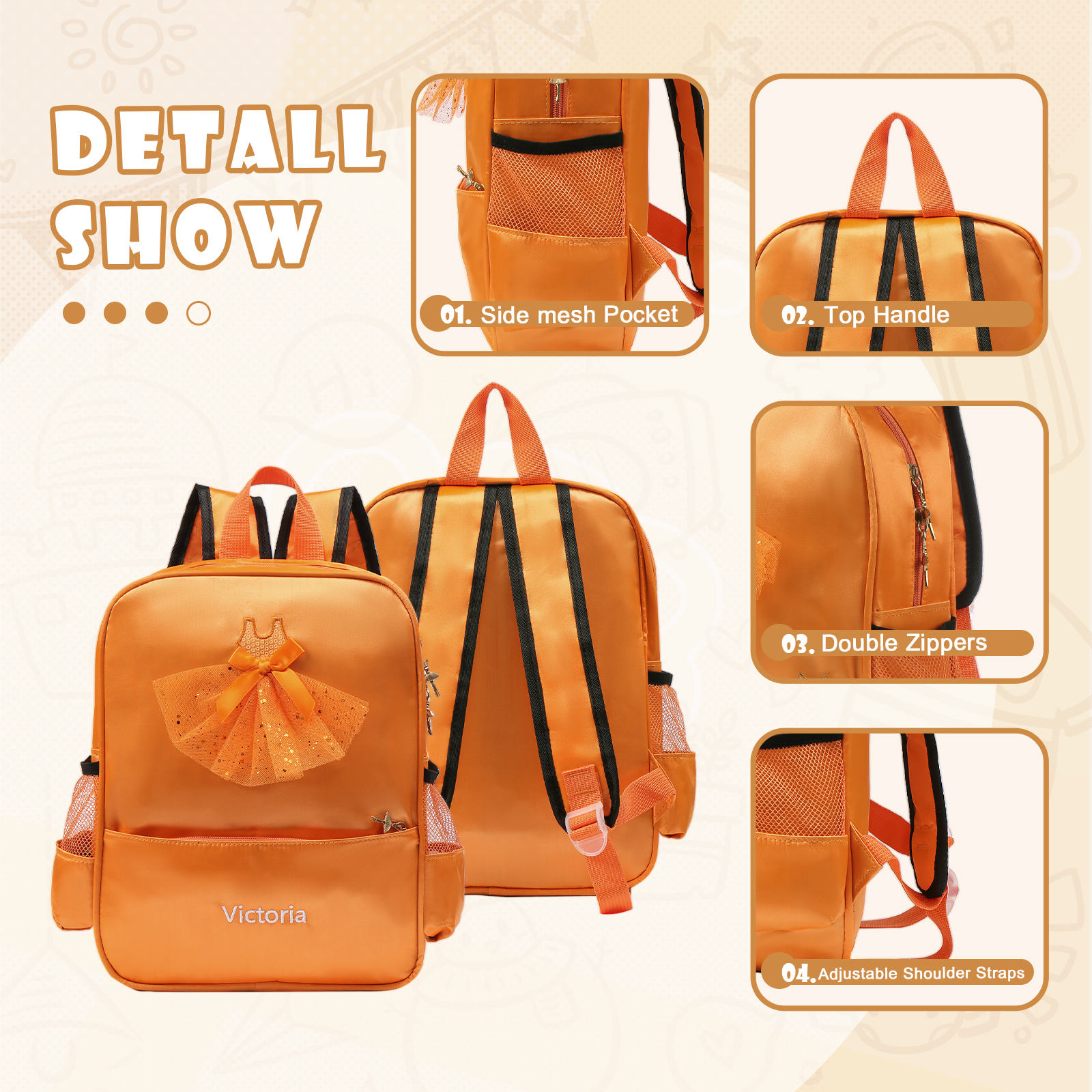 Personalised Princess Dress Style Schoolbag Custom Name Backpack Back To School Gift for Girls-Jessemade AU