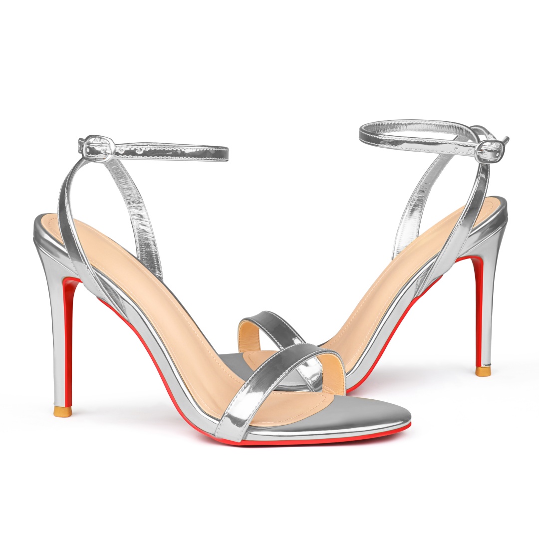 100mm Women's Sandals Round Open Toe Red Bottom Ankle Straps Pumps-MERUMOTE