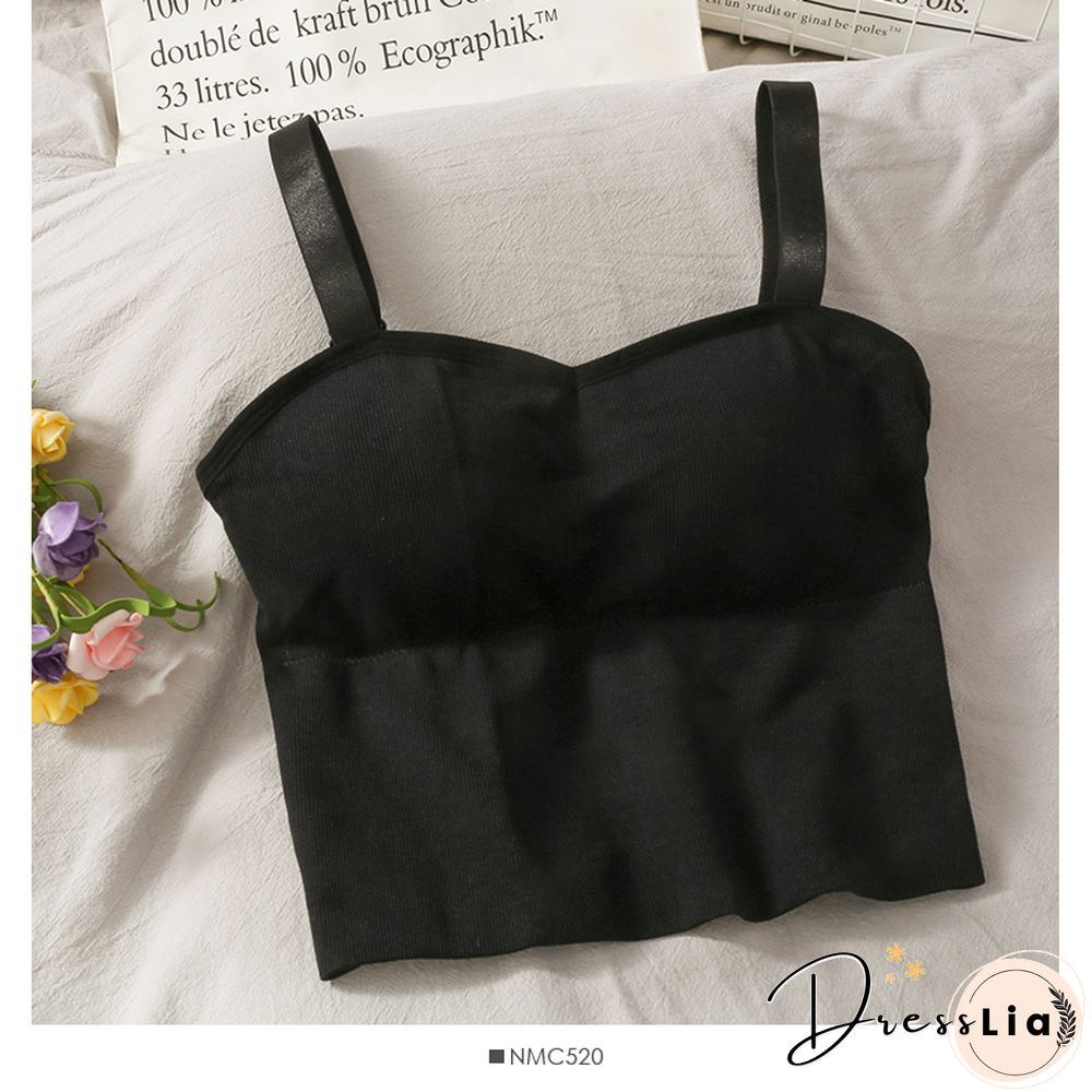 Korean Crop Tops Slim Fit Spaghetti Strap Tanke Top Women Built In Bra Off Shoulder Versatile Striped Camisole Sleeveless Ins