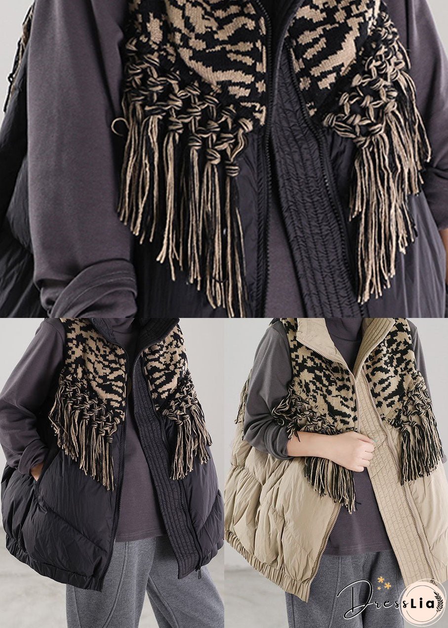 Vintage Beige Tasseled Patchwork Duck Down Winter down vest