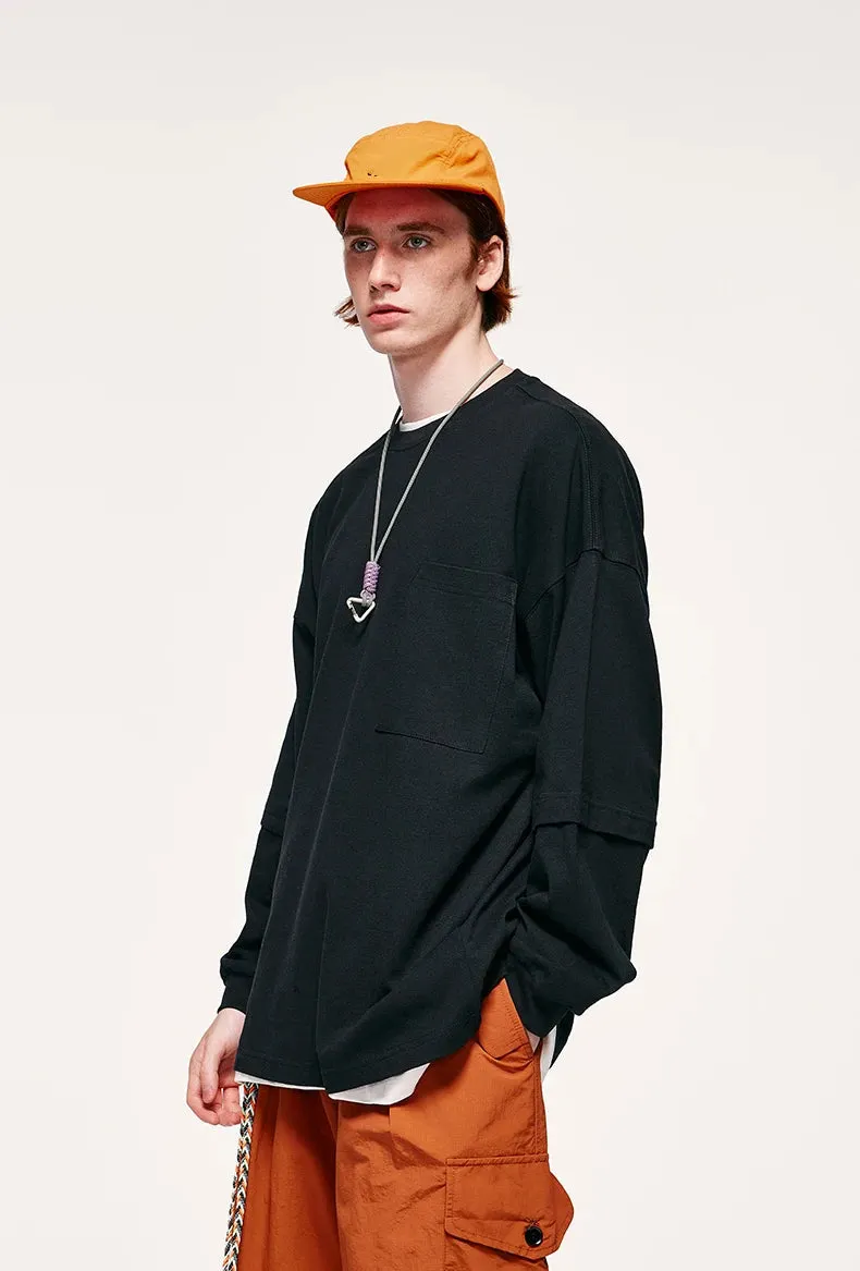 Brownm Layered Sleeve Basic Sweatshirt