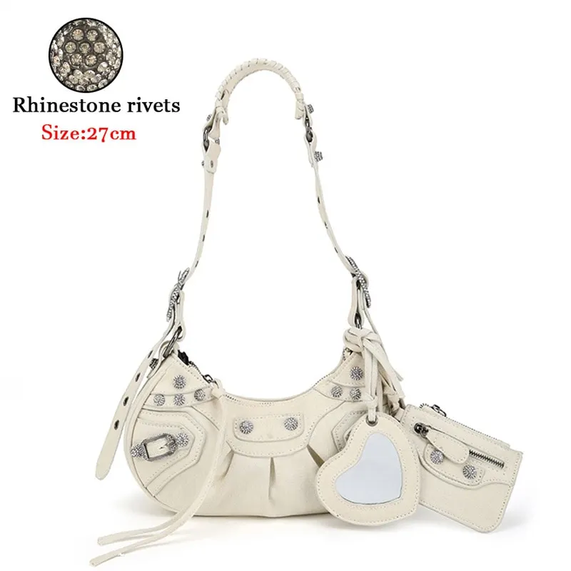 Bag New 2023 Black Gothic White Fashion Black Pink Rivets Crossbody Shoulder Bags Purse Women Underarm Bags  Motorcycle Bag