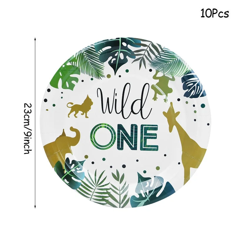 Wild One Disposable Party Tableware Safari Jungle Birthday Party Decoration Kids Disposable Paper Plate Cup Baby Shower Supplies