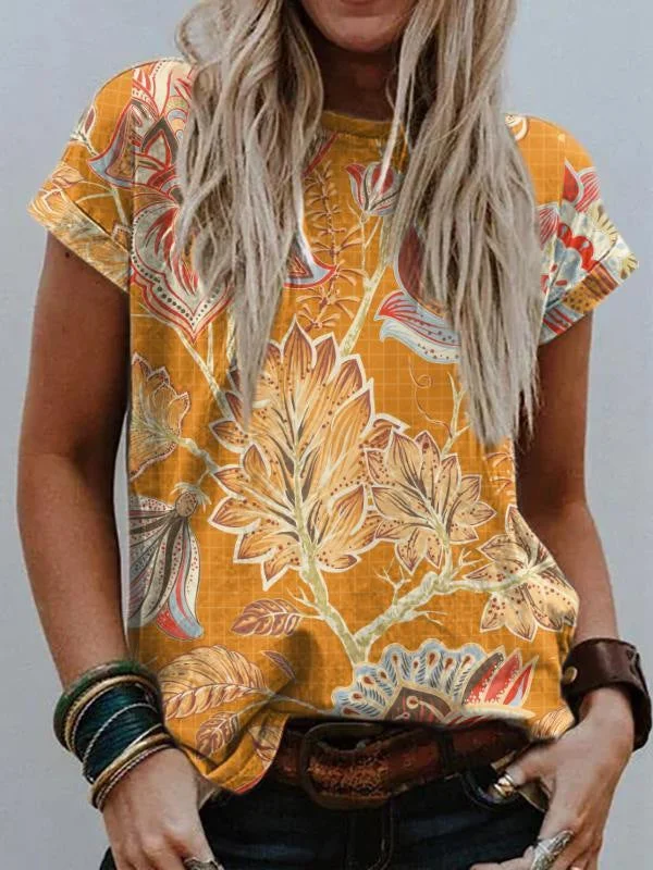 Women's Western Ethnic Style Rhombus Print T-shirt