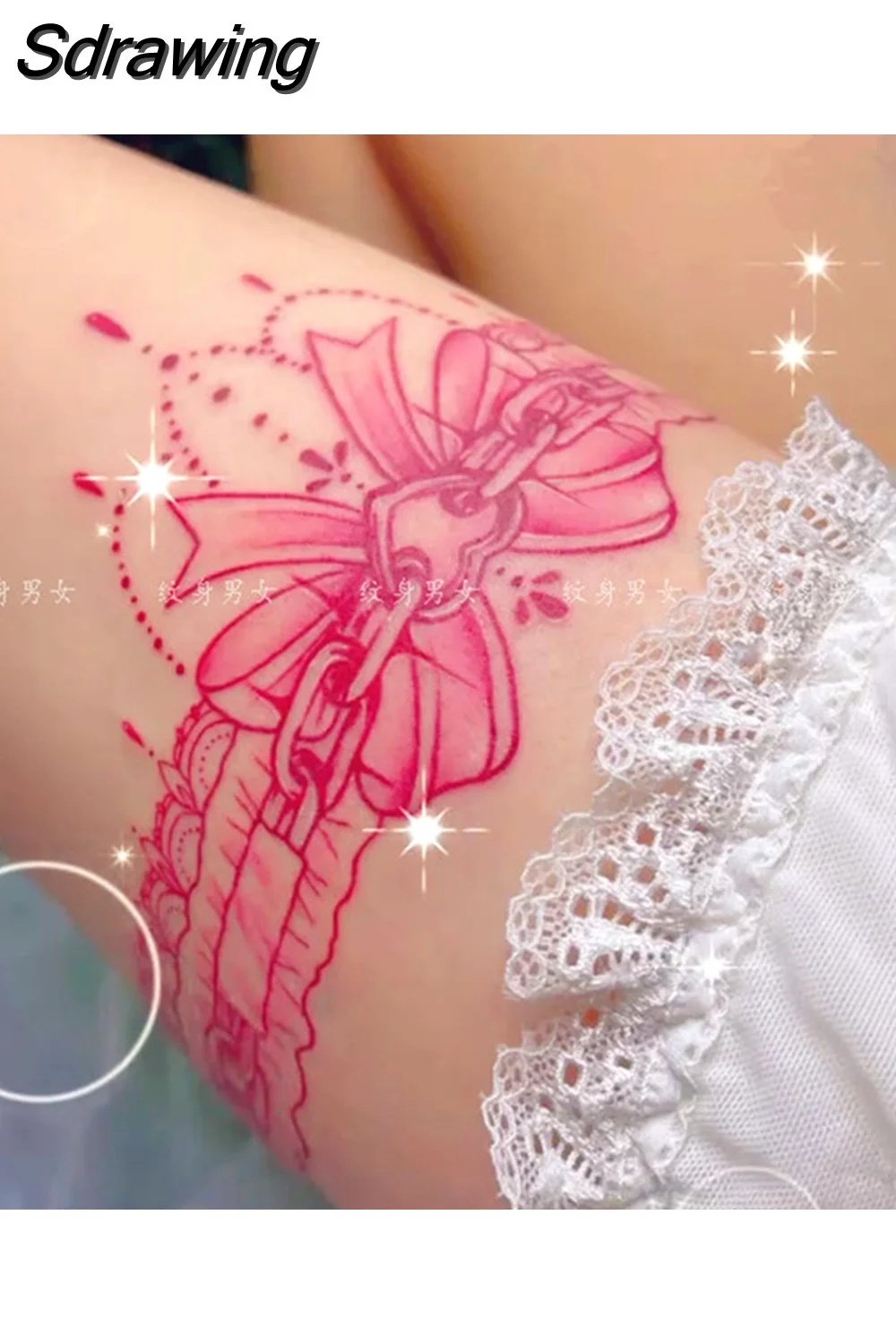 Sdrawing Lace Bowknot Tattoo Waterproof Long-Lasting Fake Tattoo for Woman Sexy Thigh Arm Tattoo Temporary Tattoo Art Tattoo Sticker 507-0