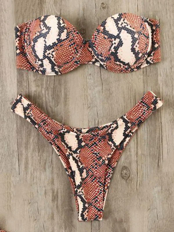 Polychromatic Bandeau Underwired Split Bikini Swimsuit