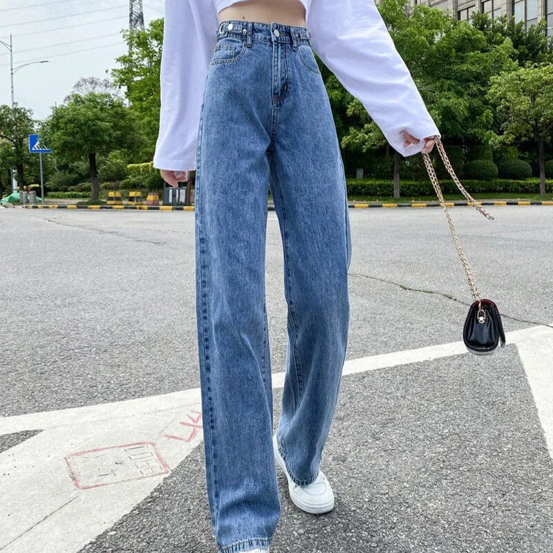 Straight Jeans Women Full Length Korean Style Chic Trendy Slim Ulzzang Streetwear College Students All-match Popular Hipster Ins