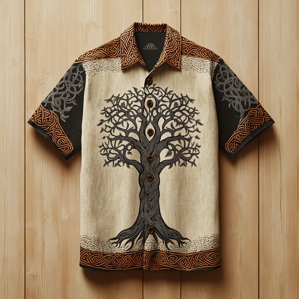 Viking Retro Tree Of Life Celtic Tribal Art Men's Linen Shirt / Rvogue / Rvogue