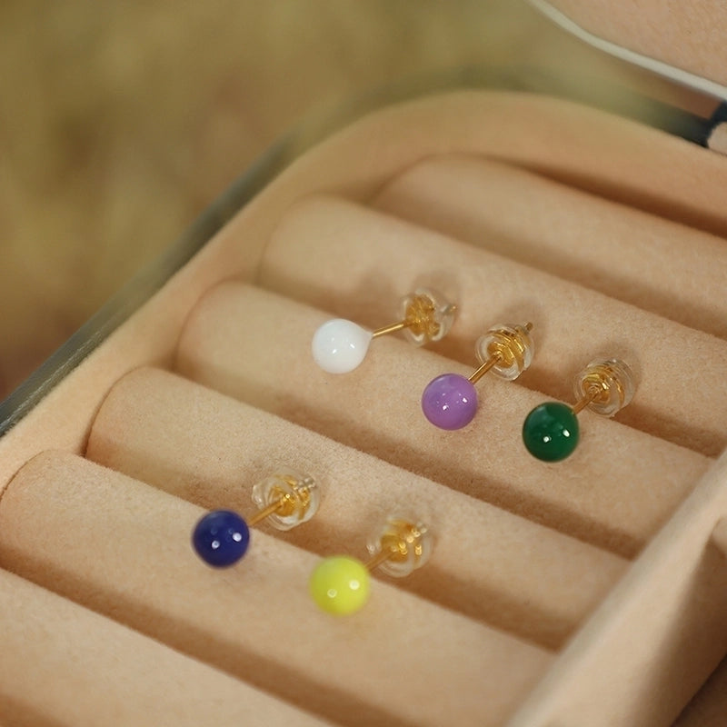 1 Pair Cute Minimalist Round Plating Titanium Steel Epoxy Ear Studs