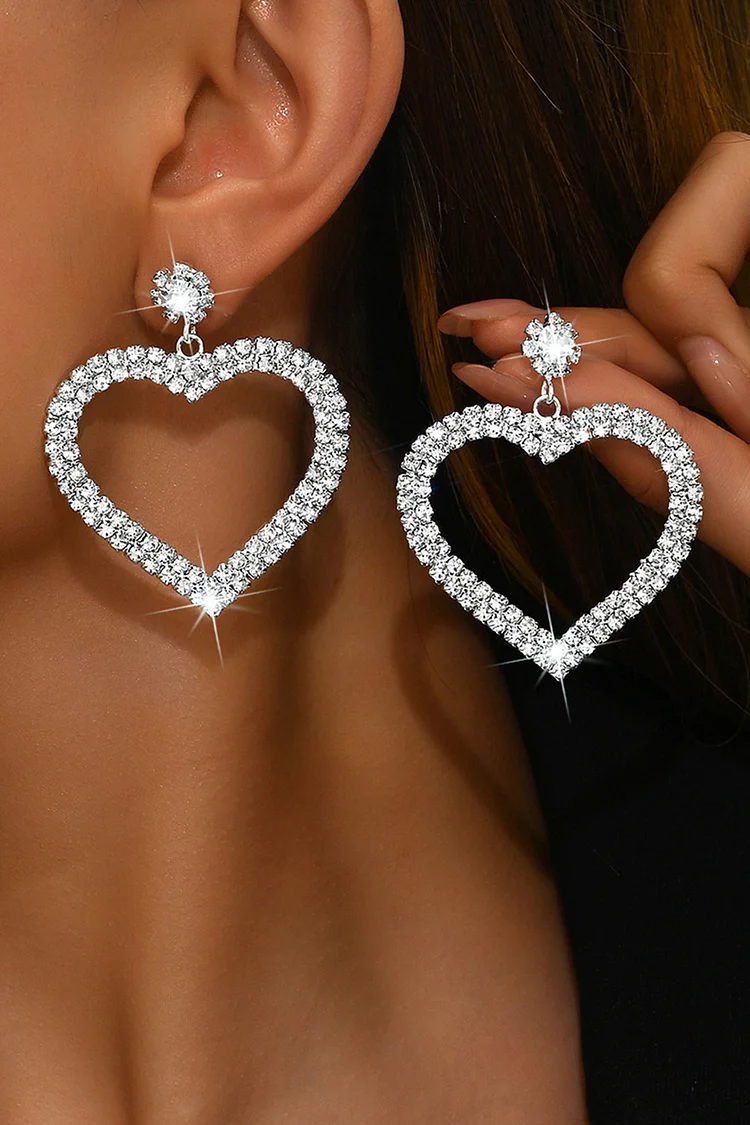Wedding White Hollow Heart-Shaped Rhinestone Earrings