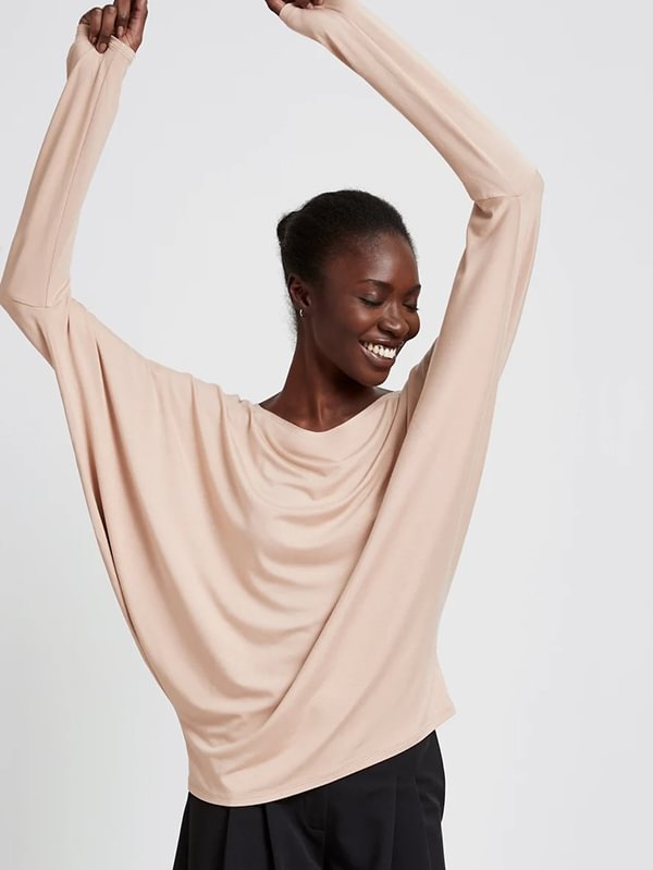 Casual Solid Color Batwing Sleeves Long Sleeves T-Shirt Top