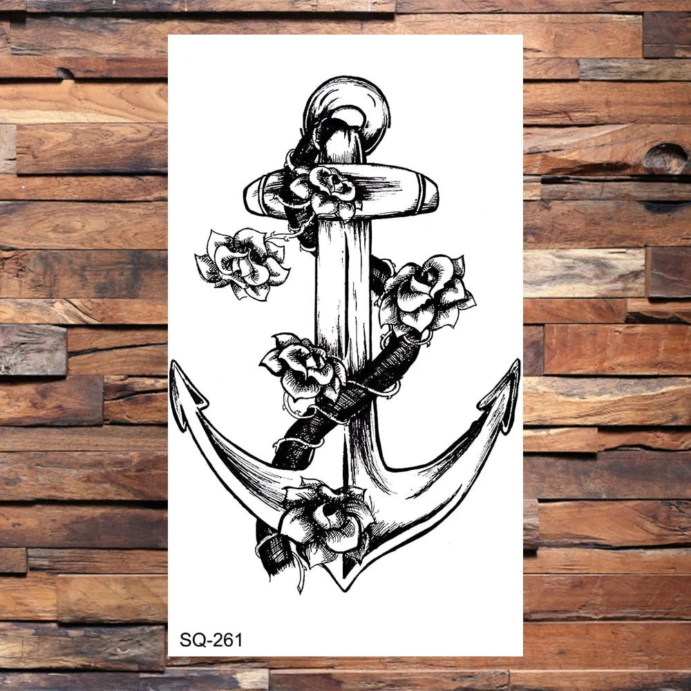 Black Compass Anchor Temporary Tattoos For Adults Men Realistic Pirate Ship Endless Flower Fake Tattoo Sticker Back Arm Tatoos