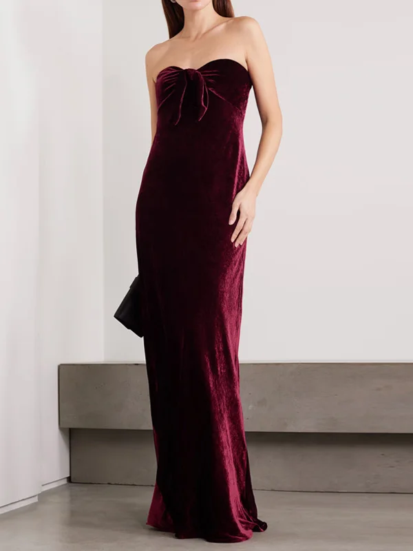  Strapless Bow-embellished Velvet Gown