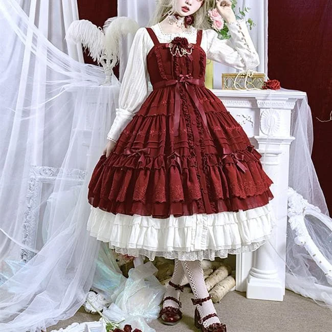 Red/Pink Vintage Falbala Bow Lolita Suspender Dress SP14089