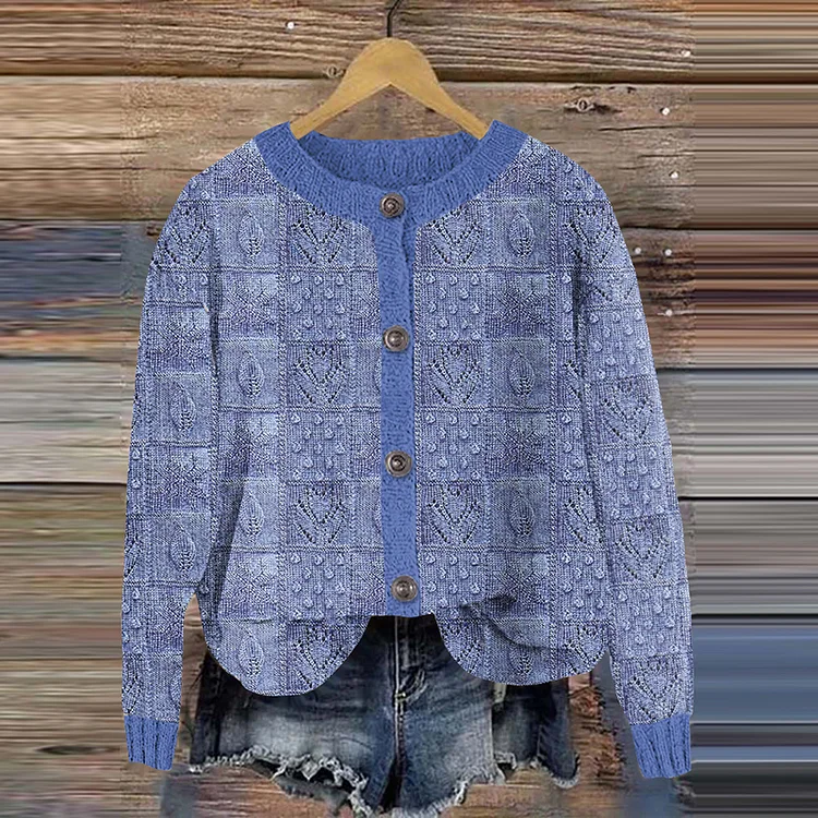 Utbros Vintage Lace Embroidery Pattern Women's Cardigan Sweater