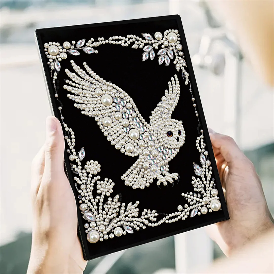 Owl Partial Pearl DIY 50 Pages A5 Diamond Painting Notebook Special Shaped Diamond Art Diary Book Kits Wireless Strip 5D Crystal Art Paintings Sketchbook for Art Drawing