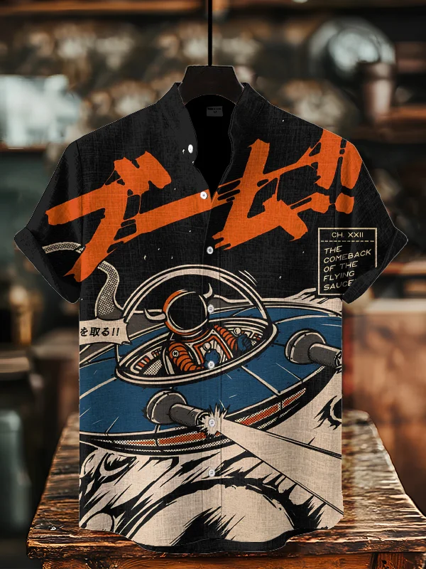 Men's Japanese Astronaut Spacecraft Art Print Casual Shirt