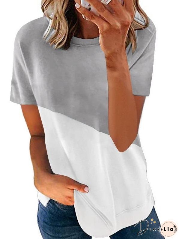 Contrast Color Crewneck T-shirt for Women
