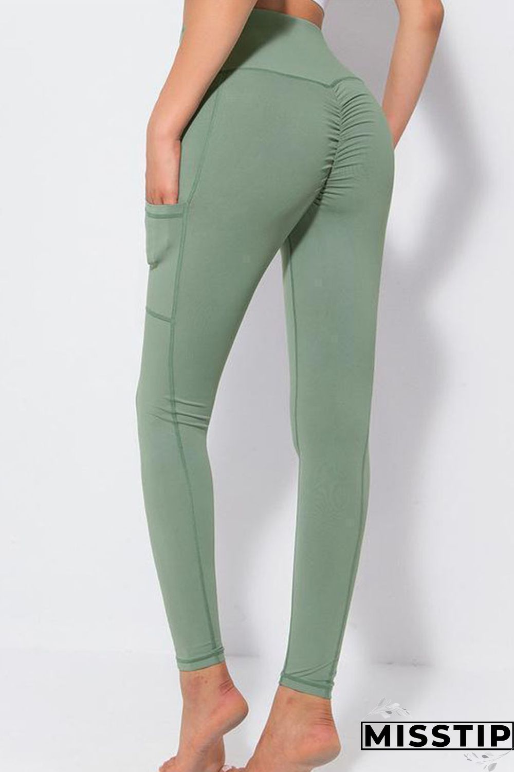 Gray Green Casual Sportswear Solid Patchwork Skinny High Waist Pencil Solid Color Bottoms