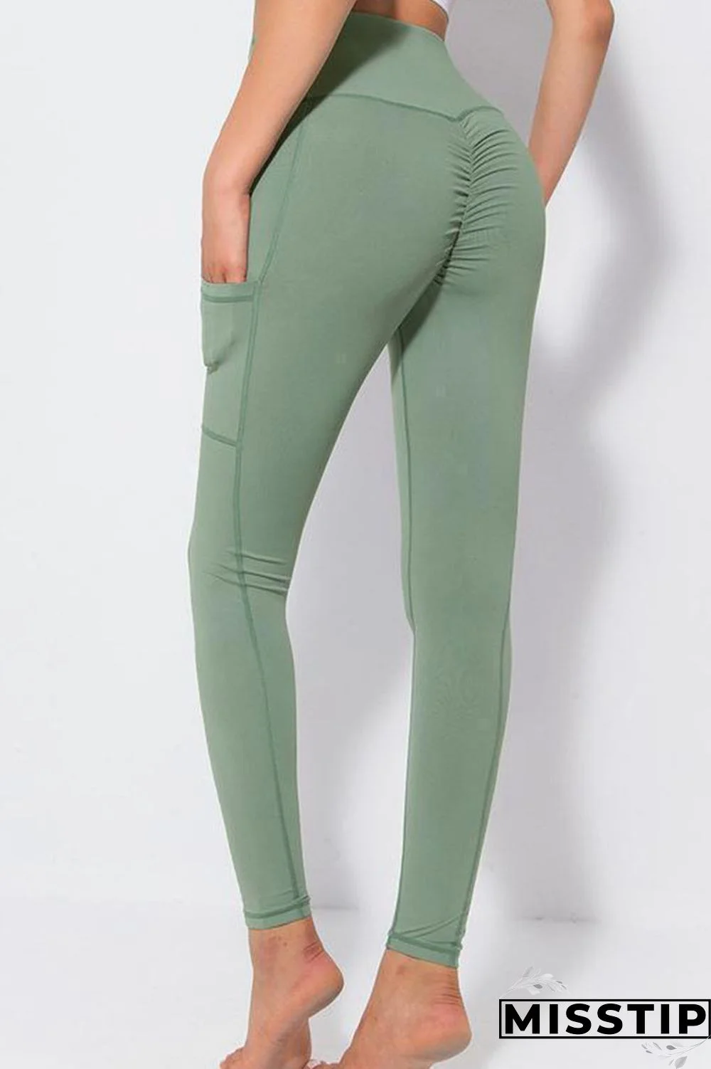 Gray Green Casual Sportswear Solid Patchwork Skinny High Waist Pencil Solid Color Bottoms