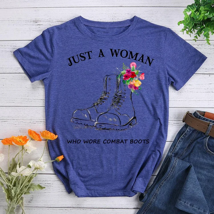 Just A Woman Who Loves Wore Combat Boot Round Neck T-shirt-0021619