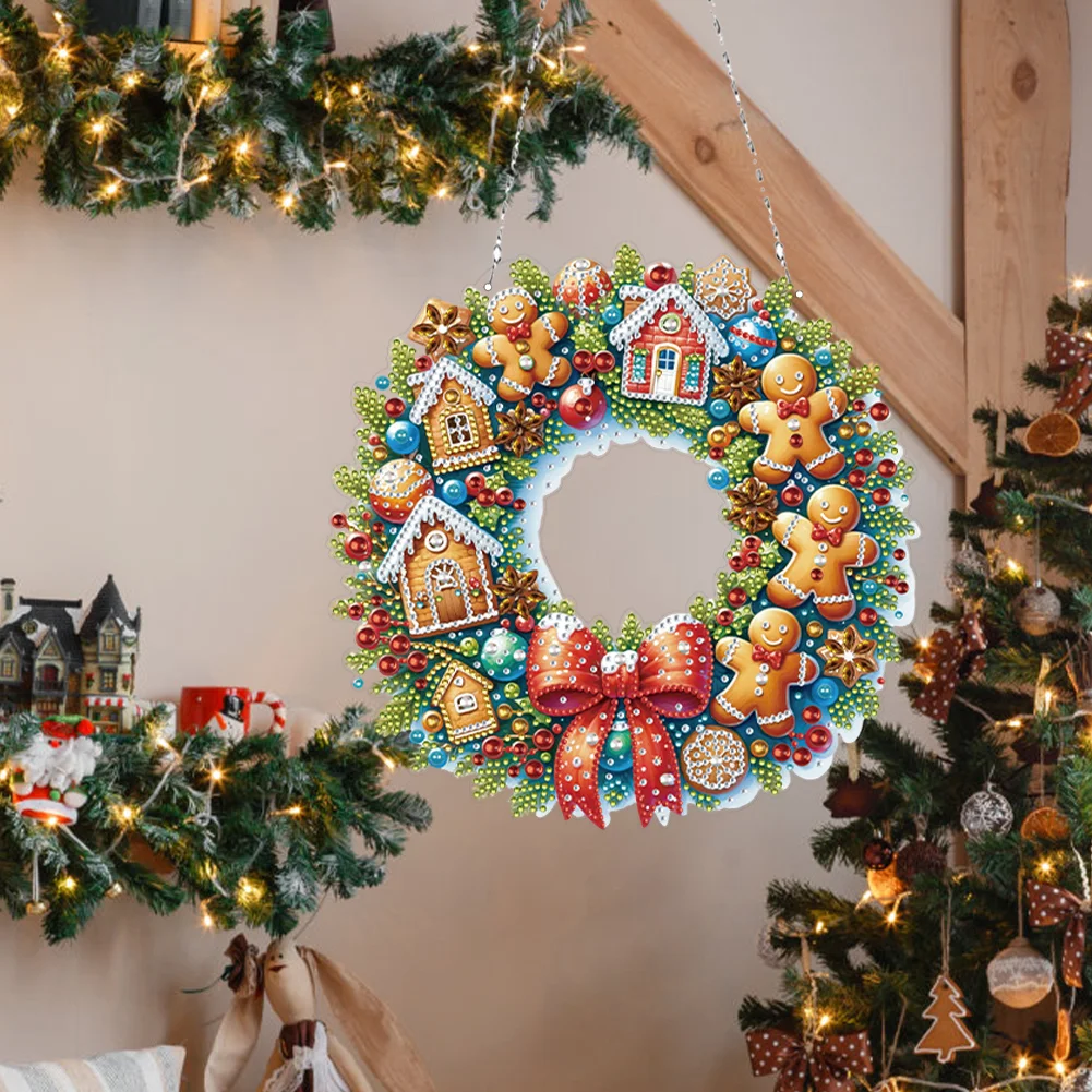 5D DIY Acrylic Special Shape Christmas Biscuit Wreath Diamond Painting Ornaments