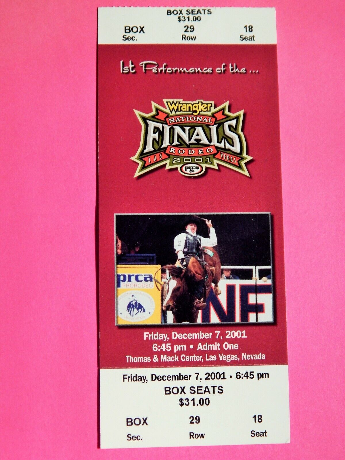 2001 NATIONAL FINALS RODEO ORIGINAL USED TICKET BRONC RIDER COLOR Photo Poster painting