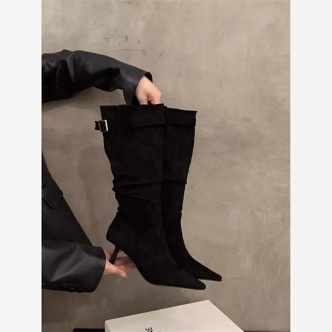 Breakj Breakj High-Heeled Kart Thin-Skinny Boots Women's Shoes 2025 Summer Retro Pile Boots In The Barrel Knight Boots